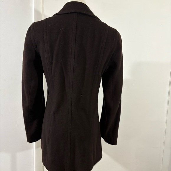 Vtg Perry Ellis Portfolio Pea Coat Brown 100% Merino Wool Size 4P Made USA - Picture 11 of 12
